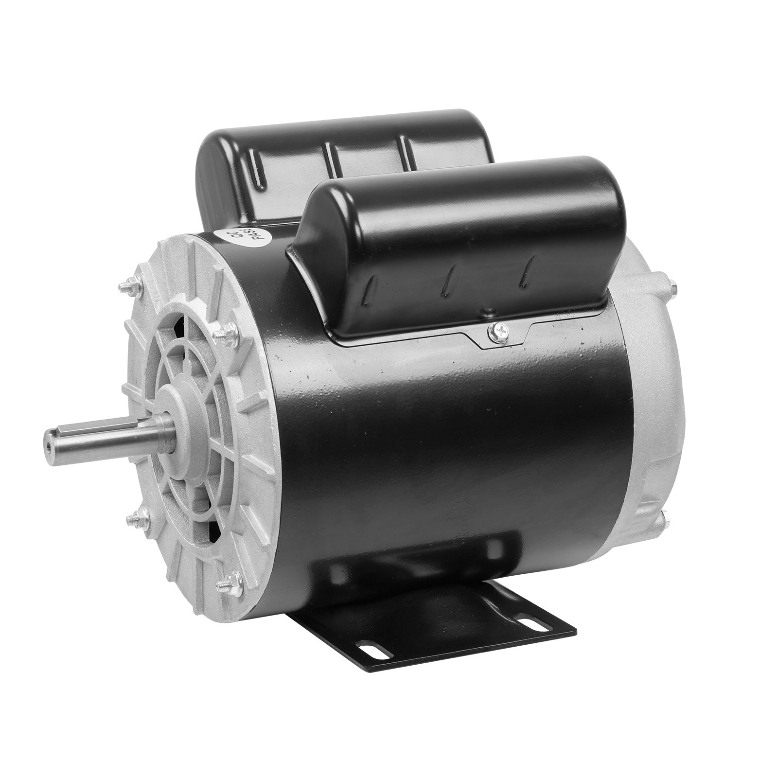 Motor compresor de aire VEVOR, motor cilíndrico negro y plateado con soporte de montaje y eje expuesto.
