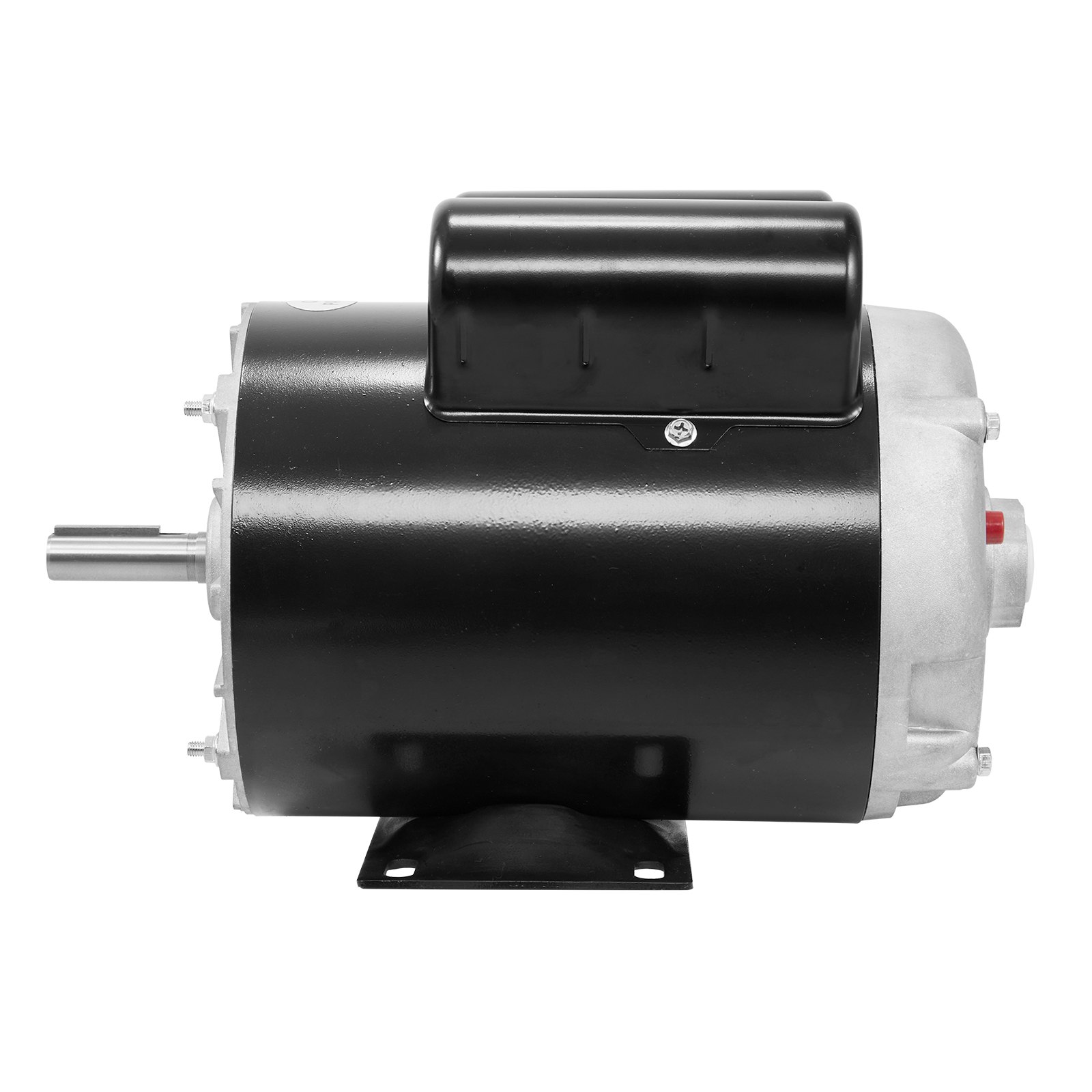 Motor compresor de aire VEVOR negro con base de montaje, vista lateral que muestra el eje y la carcasa.