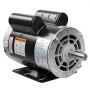 Motor compresor de aire VEVOR de 5 hp con inducción monofásica, carcasa negra y etiquetas de advertencia adjuntas.