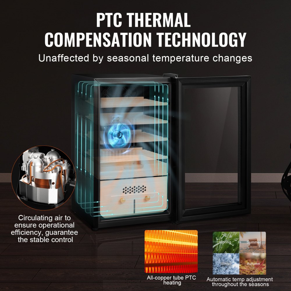 Humidificador eléctrico VEVOR para puros, con capacidad para 400 puros, con control de refrigeración, calefacción y humedad, fabricado en madera de cedro español de 5 capas y cristal de doble espejo, ideal como regalo para hombres.