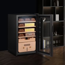 Humidificador eléctrico para puros VEVOR, mueble humidor para puros con capacidad para 400 unidades, con control de refrigeración, calefacción y humedad, 5 capas de madera de cedro español y vidrio de doble espejo, regalo para hombres