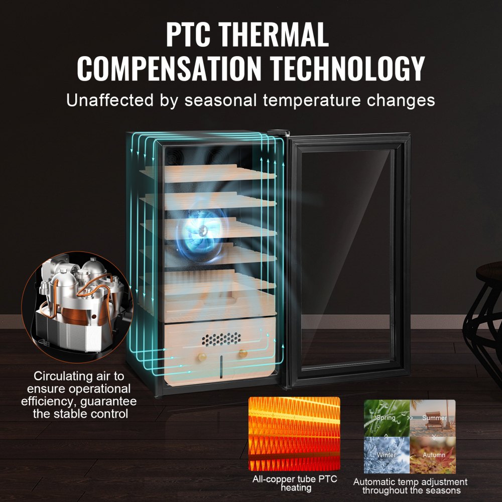 Humidor eléctrico para puros VEVOR, mueble humidor de 82 l con control de refrigeración, calefacción y humedad, fabricado en madera de cedro español de 6 capas y cristal de doble espejo, con capacidad para hasta 500 puros, ideal como regalo para hombres.