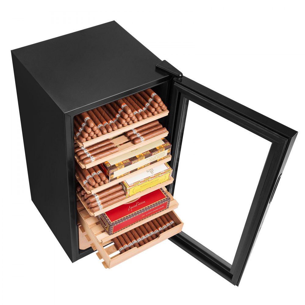 Humidor eléctrico para puros VEVOR, mueble humidor de 82 l con control de refrigeración, calefacción y humedad, fabricado en madera de cedro español de 6 capas y cristal de doble espejo, con capacidad para hasta 500 puros, ideal como regalo para hombres.