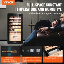 Humidificador eléctrico para puros VEVOR, 82 l, con refrigeración, calefacción y control de humedad, 6 capas de madera de cedro español y vidrio de doble espejo, para hasta 500 puros, regalo para hombres
