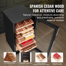 Humidificador eléctrico para puros VEVOR, 82 l, con refrigeración, calefacción y control de humedad, 6 capas de madera de cedro español y vidrio de doble espejo, para hasta 500 puros, regalo para hombres