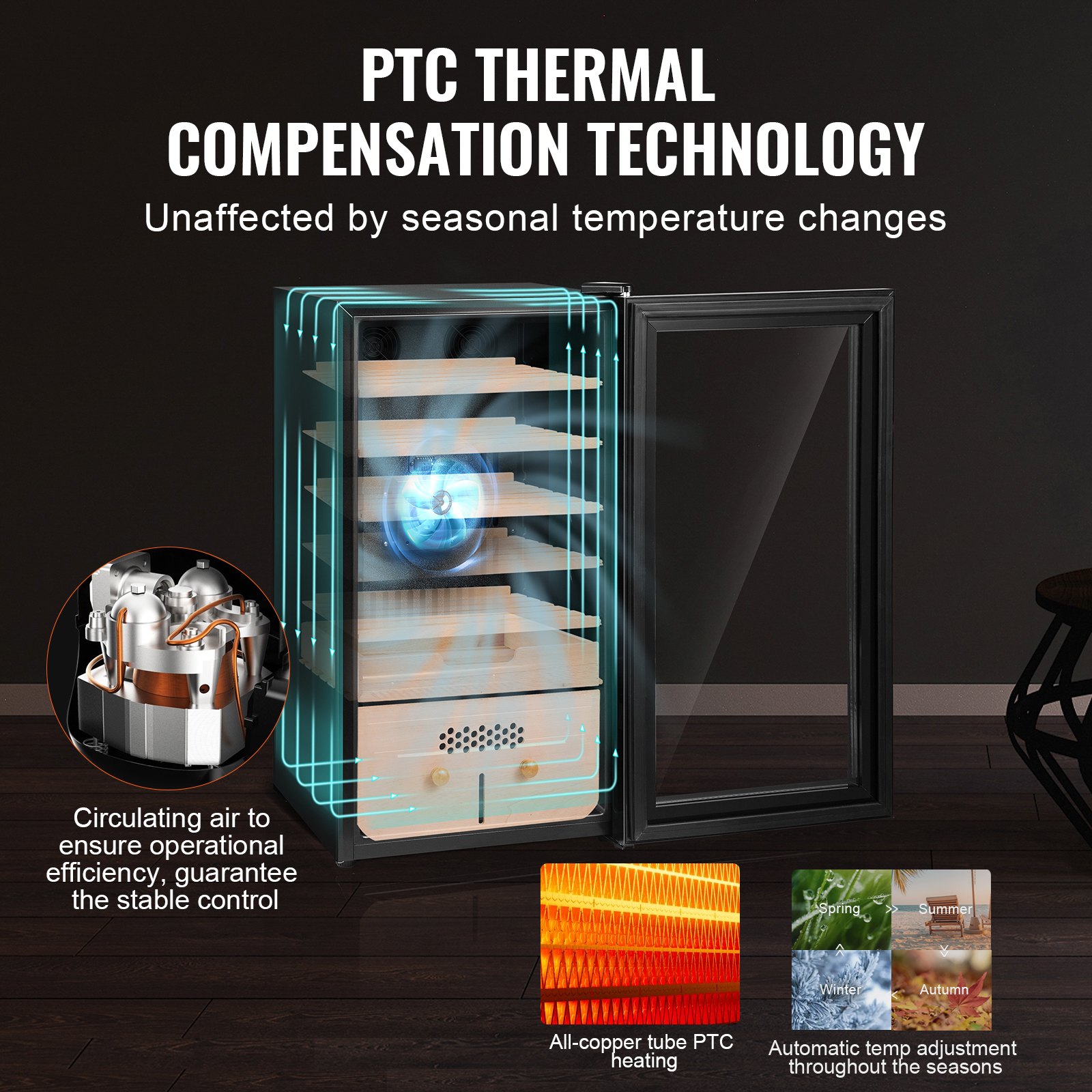 Humidor eléctrico para puros VEVOR, mueble humidor de 82 l con control de refrigeración, calefacción y humedad, fabricado en madera de cedro español de 6 capas y cristal de doble espejo, con capacidad para hasta 500 puros, ideal como regalo para hombres.