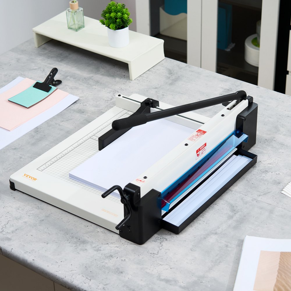 Cortadora de papel VEVOR de alta resistencia, guillotina industrial comercial de 43 cm para papel A3, capacidad para 400 hojas, construcción de acero sólido, cortadora de papel apilado para oficina, hogar, escuela, tienda, color blanco