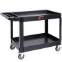 VEVOR Carro de servicio utilitario, 2 estantes 550LBS Carro utilitario rodante de plástico resistente con ruedas giratorias de 360° (2 con frenos), estante grande con reborde, manija de almacenamiento ergonómica para almacén/garaje/limpieza
