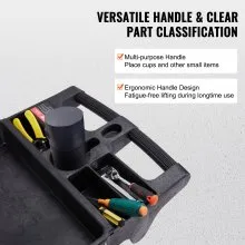 Carro de servicio utilitario VEVOR, carro utilitario rodante de plástico resistente de 3 estantes de 550 libras con ruedas giratorias de 360° (2 con frenos), estante mediano con borde, manija de almacenamiento ergonómica para almacén/garaje/limpieza