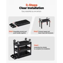 Carro de servicio utilitario VEVOR, carro utilitario rodante de plástico resistente de 3 estantes de 550 libras con ruedas giratorias de 360° (2 con frenos), estante mediano con borde, manija de almacenamiento ergonómica para almacén/garaje/limpieza