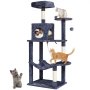 Árbol para gatos VEVOR para interiores, torre de 142 cm con condominio, rascador de sisal, hamaca, percha superior, plataformas de salto, caseta grande con bola colgante, centro de actividades para gatos, gris oscuro