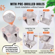 VEVOR Árbol para gatos de 60,6 pulgadas, torre para gatos con poste rascador de sisal para condominio para gatos, gris claro