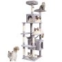 VEVOR Árbol para gatos Torre para gatos de 72" con 2 condominios para gatos Poste rascador de sisal Gris claro