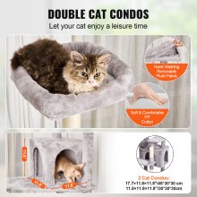 VEVOR Árbol para gatos Torre para gatos de 72" con 2 condominios para gatos Poste rascador de sisal Gris claro