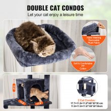 VEVOR Árbol para gatos Torre para gatos de 72" con 2 condominios para gatos Poste rascador de sisal Gris oscuro