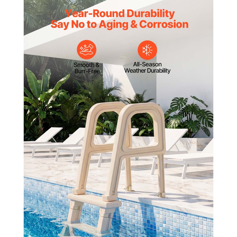 VEVOR Escalera para Piscina de 5 Peldaños Anchos Hasta 136kg, Escalera de Seguridad de PE en Ángulo de 75° Antideslizante con Pasamanos Ergonómicos para Piscinas Elevadas y Enterradas de 121,9-137,2cm