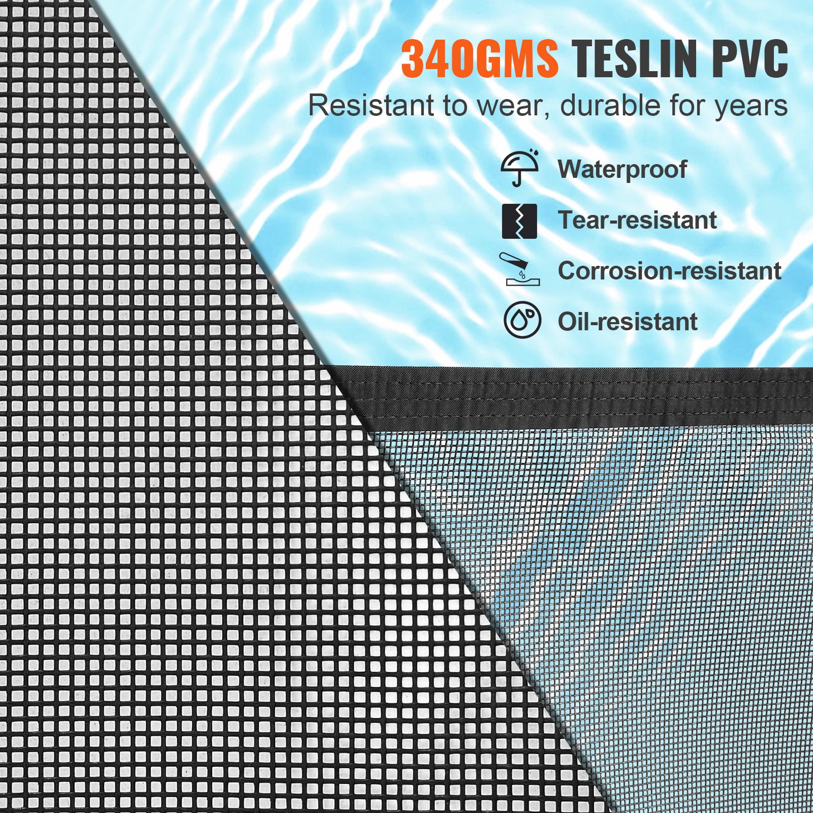 Valla de piscina VEVOR, 4 x 108 pies para piscinas enterradas, valla de seguridad infantil extraíble, fácil de instalar, malla de PVC Teslin de 340 g para proteger a niños y mascotas.