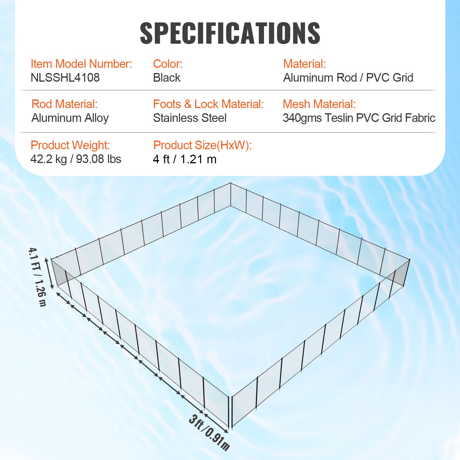 Valla de piscina VEVOR, 4 x 108 pies para piscinas enterradas, valla de seguridad infantil extraíble, fácil de instalar, malla de PVC Teslin de 340 g para proteger a niños y mascotas.
