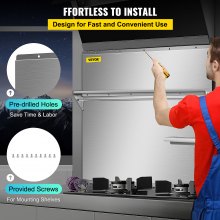 VEVOR Range Backsplash con estante 30 x 30.7 pulgadas Range Hood Wall Shield, acero inoxidable Backsplash Silver Splash Plate para Range Hood Acero inoxidable Backsplash con estante de almacenamiento integrado y estante colgante