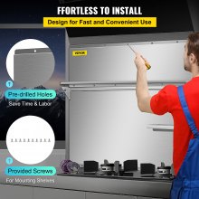 VEVOR Range Backsplash con estante 36 x 29.5 pulgadas Range Hood Wall Shield, acero inoxidable Backsplash Silver Splash Plate para Range Hood Acero inoxidable Backsplash con estante de almacenamiento integrado y estante colgante