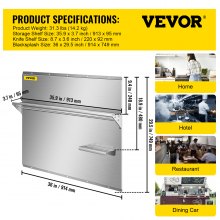VEVOR Range Backsplash con estante 36 x 29.5 pulgadas Range Hood Wall Shield, acero inoxidable Backsplash Silver Splash Plate para Range Hood Acero inoxidable Backsplash con estante de almacenamiento integrado y estante colgante