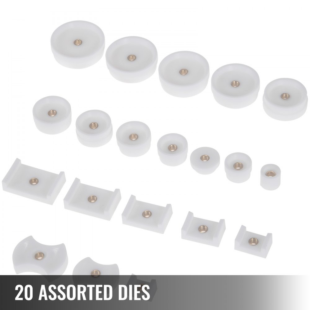 20 matrices variadas del kit de reparación de relojes VEVOR, dispuestas en filas.