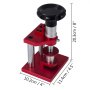 Kit de reparación de relojes VEVOR rojo, dimensiones etiquetadas: 20,3 cm de alto, 10,2 cm de ancho, 11,4 cm de profundidad.