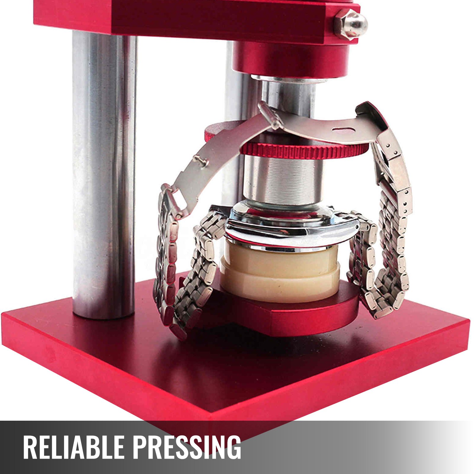 Kit de reparación de relojes VEVOR, herramienta de prensa de metal para manipular la tapa trasera de un reloj.