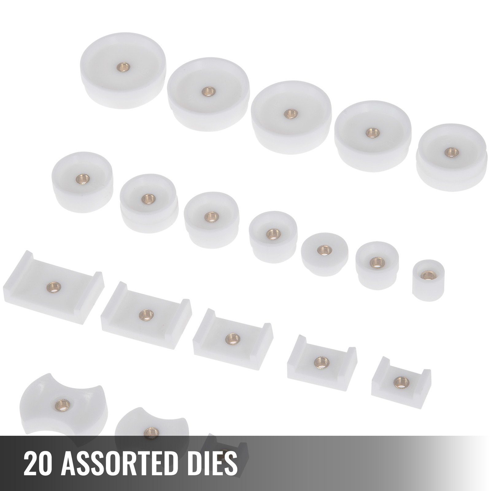 20 matrices variadas del kit de reparación de relojes VEVOR, dispuestas en filas.