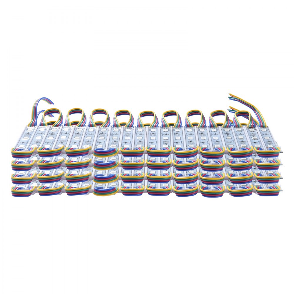 Luces LED para escaparates VEVOR con cableado colorido cuidadosamente dispuesto en filas.