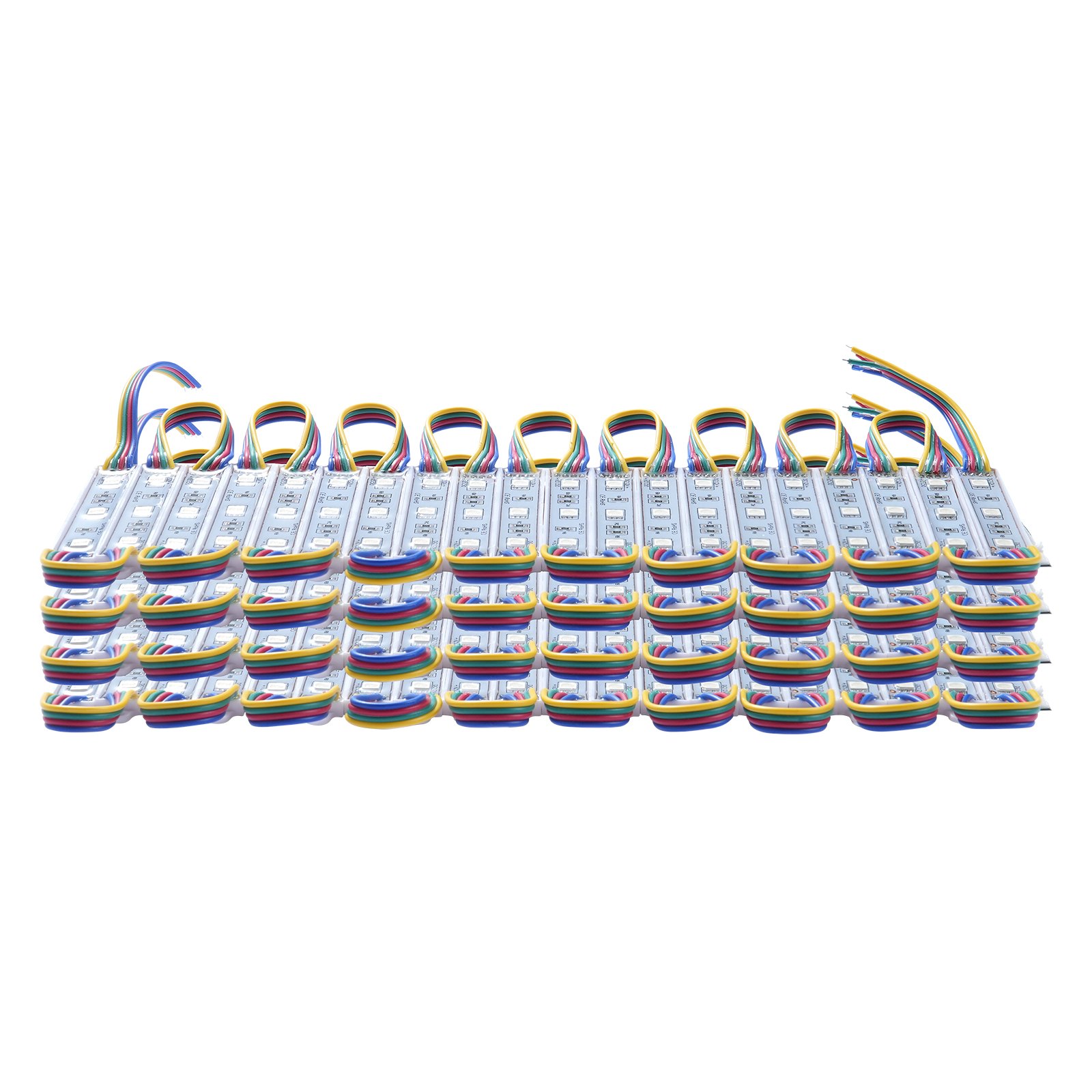 Luces LED para escaparates VEVOR con cableado colorido cuidadosamente dispuesto en filas.