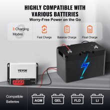 Controlador de carga solar VEVOR 50A MPPT, entrada CC automática de 12 V/24 V, cargador regulador de panel solar con módulo Bluetooth, eficiencia de carga del 98 % para carga de baterías selladas (AGM), de gel, inundadas y de litio