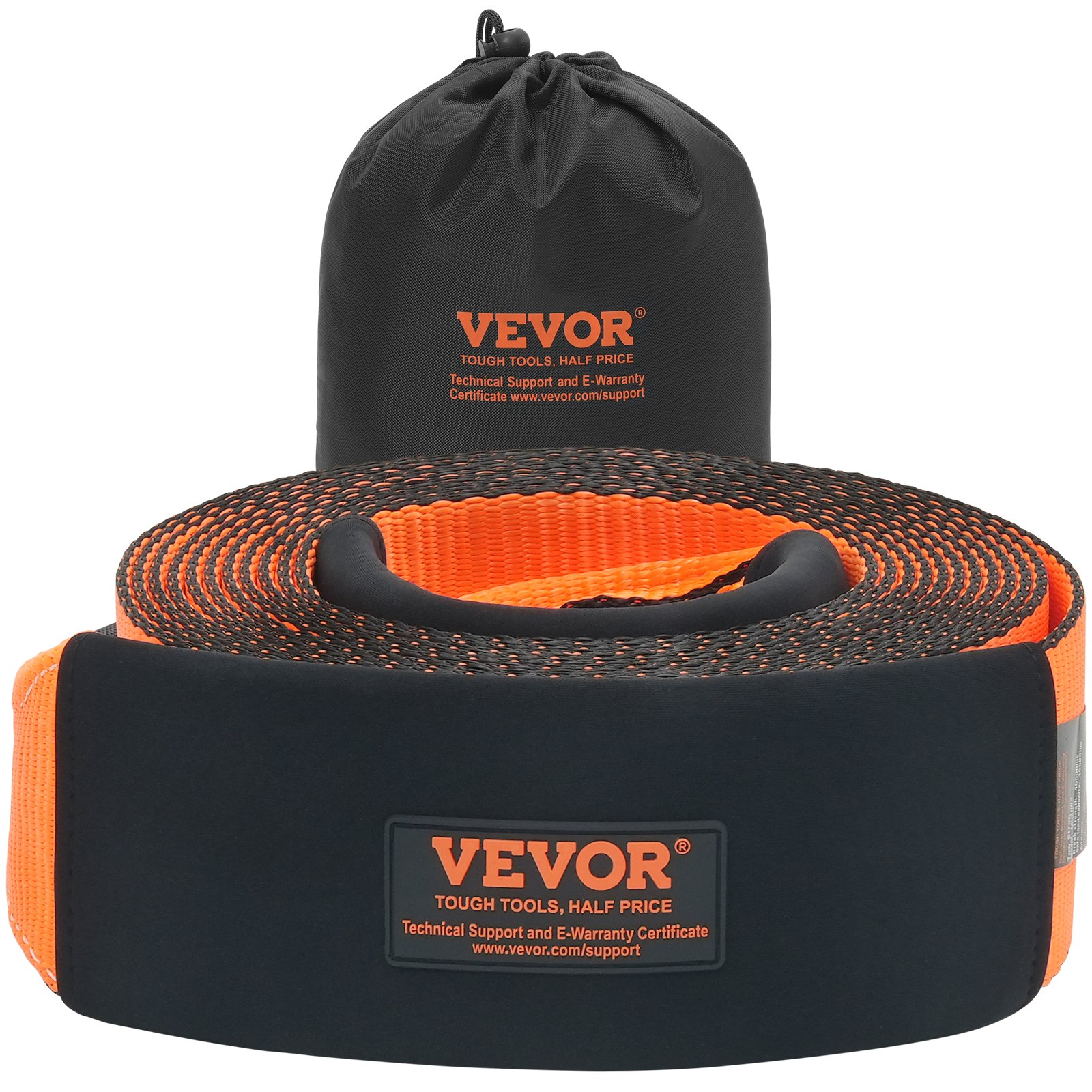 VEVOR Correa de remolque de 101,6 mm x 9,1 m, Resistencia a la Rotura de 21092kg, Correa de Bucle Triplemente Reforzada con Fundas Protectoras y Bolsa de Almacenamiento para Recuperación Todoterreno