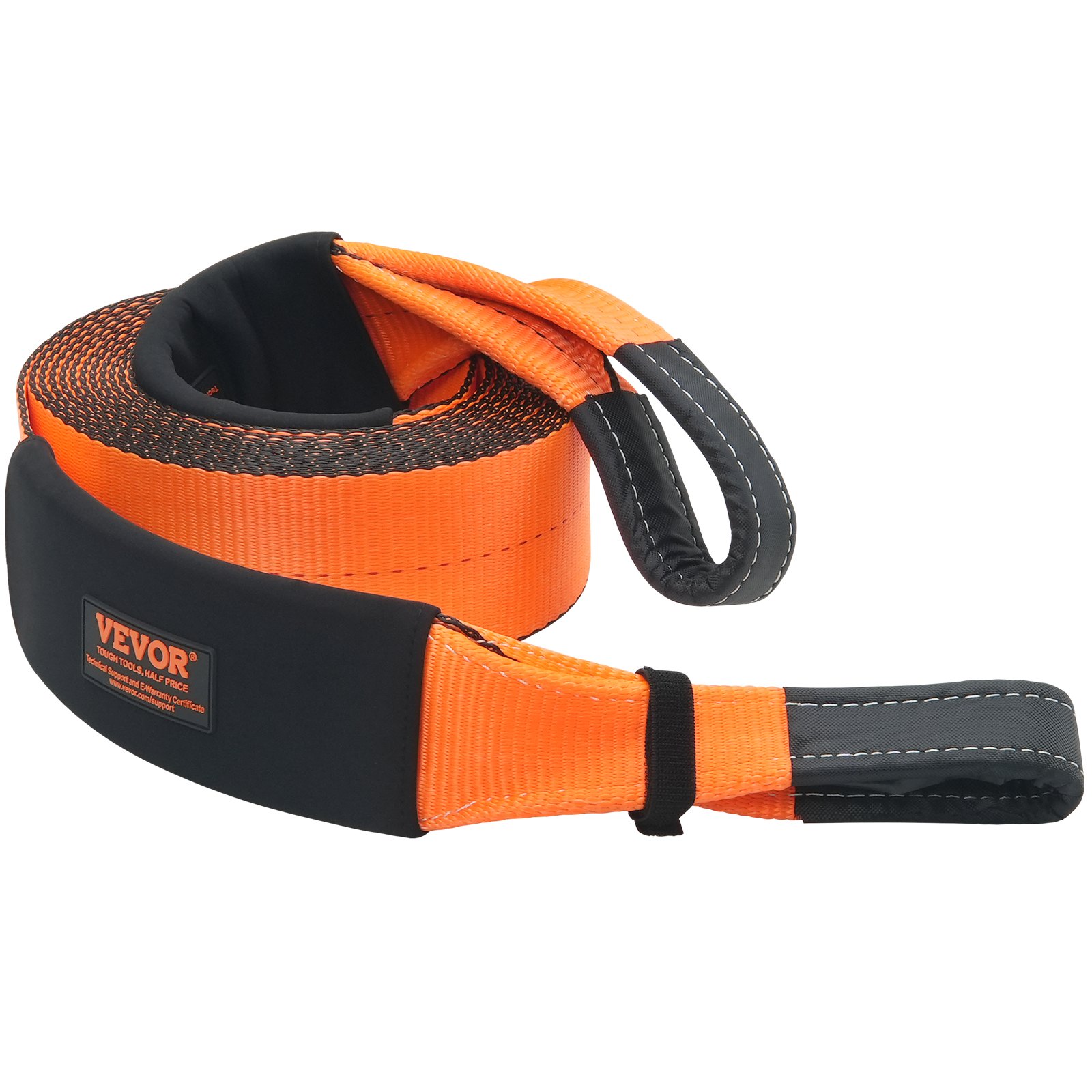 VEVOR Correa de remolque de 101,6 mm x 9,1 m, Resistencia a la Rotura de 21092kg, Correa de Bucle Triplemente Reforzada con Fundas Protectoras y Bolsa de Almacenamiento para Recuperación Todoterreno