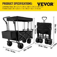 VEVOR Carro Plegable Jardín Carrito de Transporte Playa con Techo Carga 100 kg