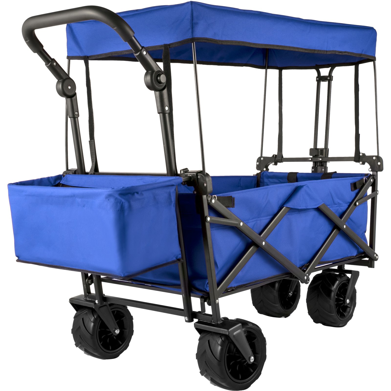 VEVOR - Carrito de jardín plegable extragrande con toldo extraíble, carrito utilitario plegable con ruedas y almacenamiento trasero, carrito para jardín, camping, supermercado, azul
