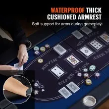 VEVOR Mesa de póquer plegable para 10 jugadores, mesa de póquer Blackjack Texas Holdem con rieles acolchados y portavasos de acero inoxidable, mesa de juego de mesa plegable portátil, mesa de ocio de casino ovalada de 84",Azul