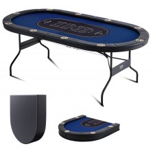 Mesa de póker plegable VEVOR para 10 jugadores, mesa de póker Blackjack Texas Hold'em con rieles acolchados y portavasos de acero inoxidable, mesa de juego de cartas plegable portátil, mesa de casino ovalada de 84
