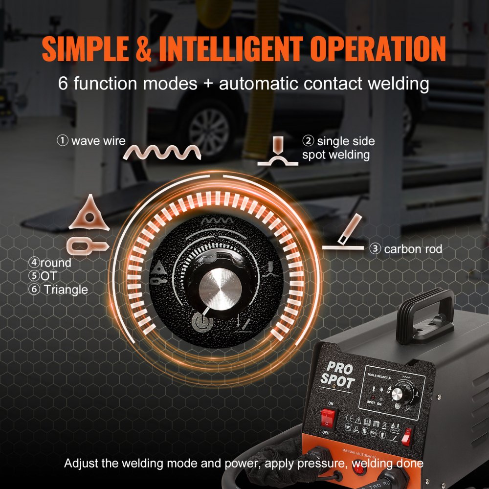 Kit de reparación de abolladuras con soldador de pernos VEVOR, extractor de abolladuras con soldador por puntos de 3KW con 6 modos de soldadura, máquina extractora de abolladuras con soldadura por puntos para carrocería de automóviles y 16 tipos de accesorios de soldadura para reparación de abolladuras de automóviles, camiones y motocicletas