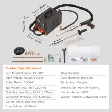 VEVOR Kit de reparación de abolladuras con soldador de pernos, extractor de abolladuras de soldador por puntos de 3 KW con 6 modos de soldadura, máquina extractora de abolladuras de soldadura por puntos de carrocería y 16 tipos de accesorios de soldadura para reparación de abolladuras de automóviles, camiones y motocicletas