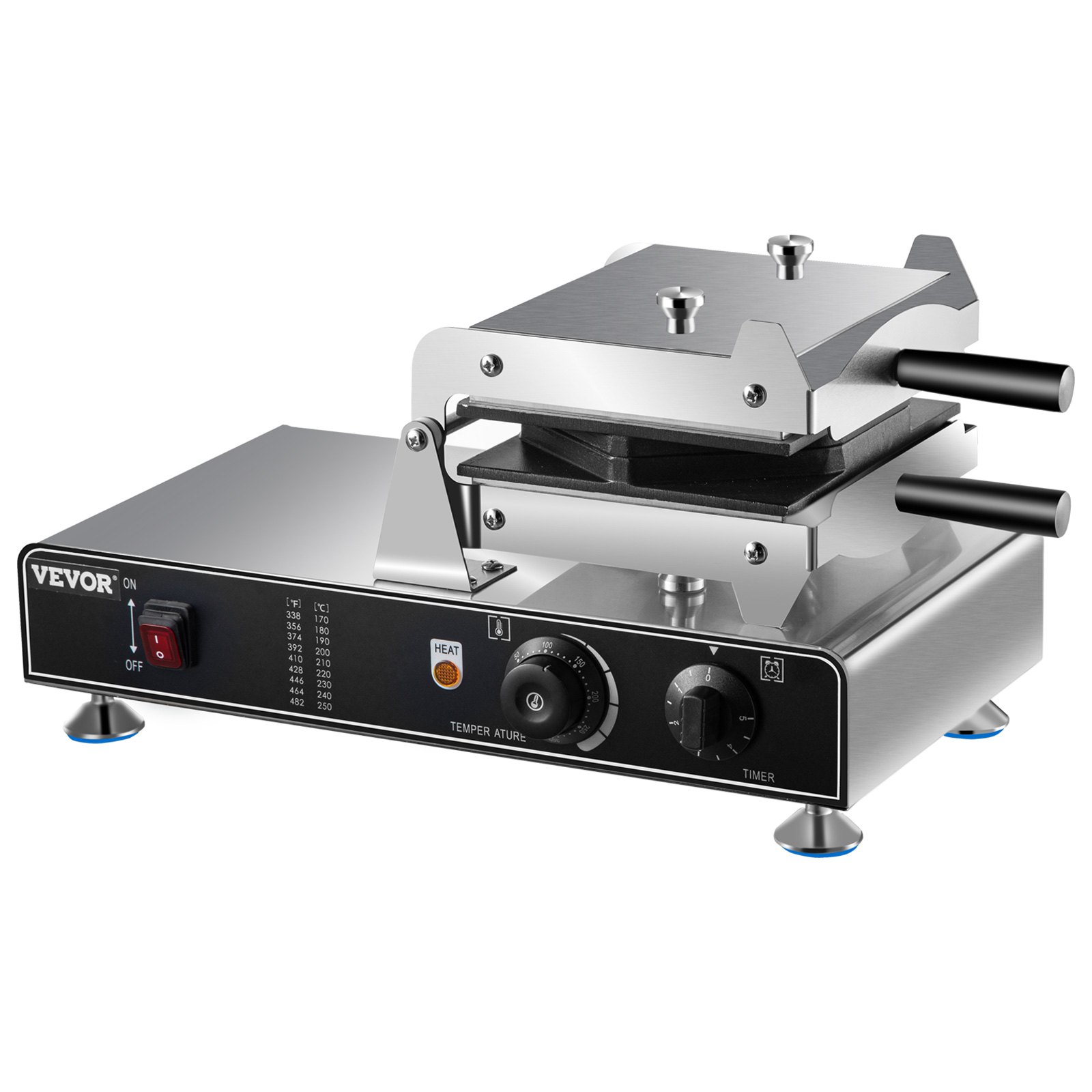 Máquina para hacer waffles de burbujas VEVOR con controles de temperatura y temporizador, diseño de acero inoxidable.