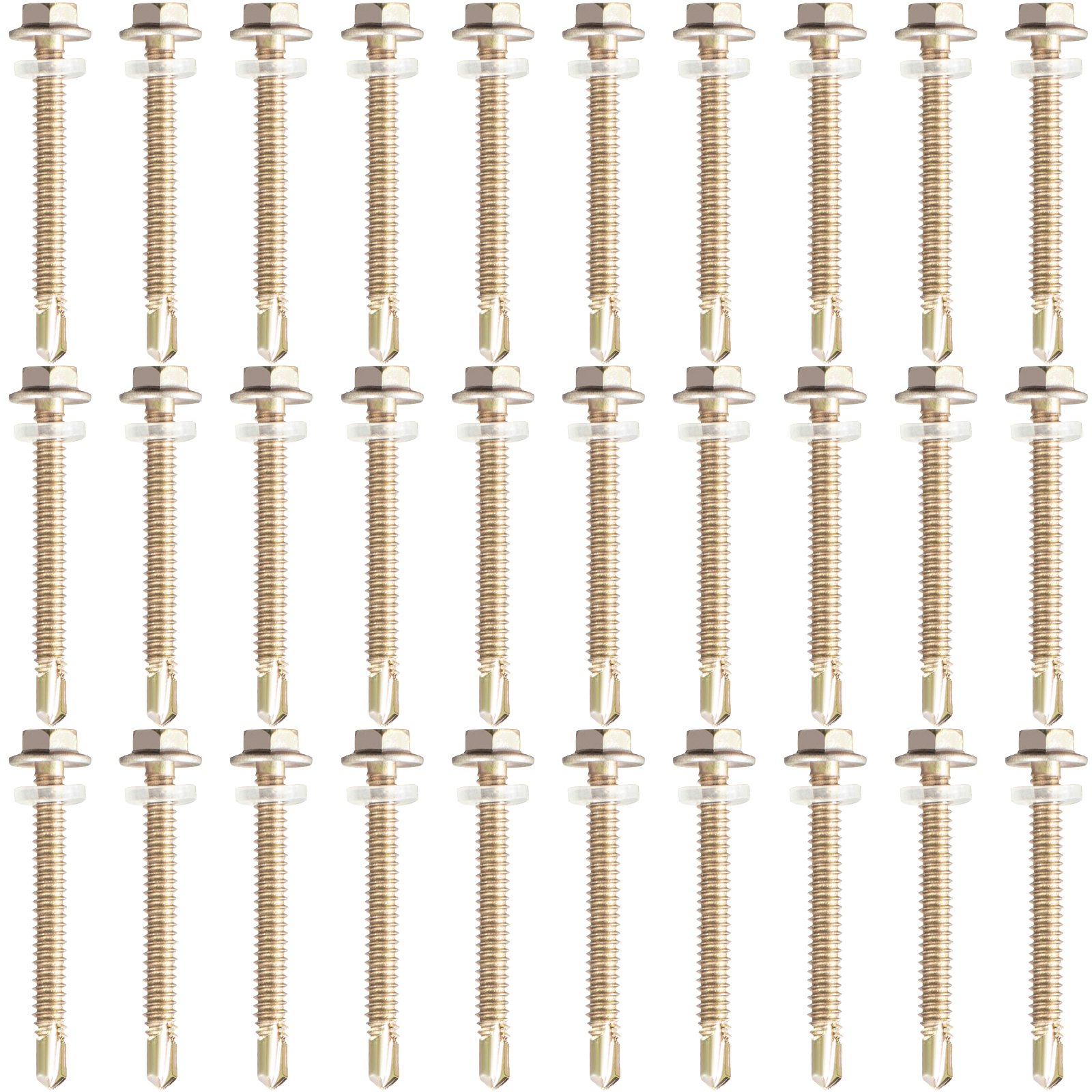Filas de tornillos de cabeza hexagonal dorados con arandelas, electrodomésticos para placa a dos aguas VEVOR.