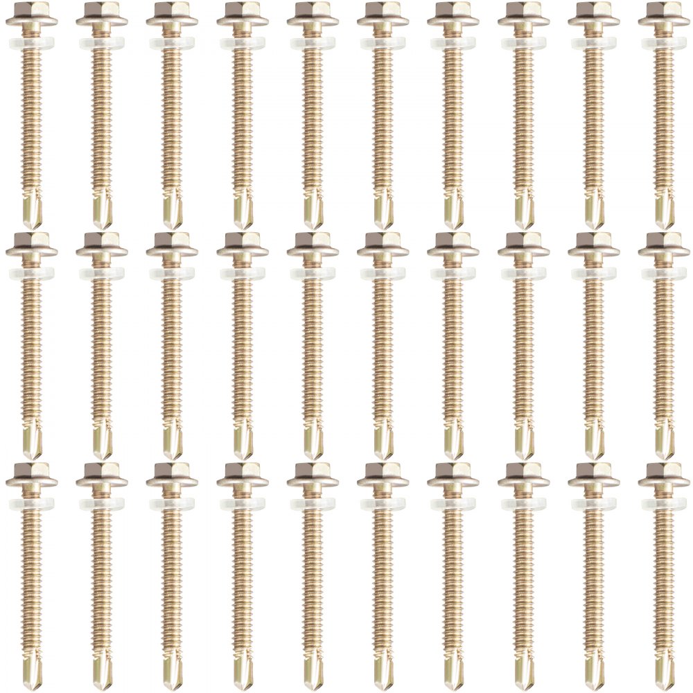 Filas de tornillos autorroscantes plateados con cabeza hexagonal para placa de frontón VEVOR.