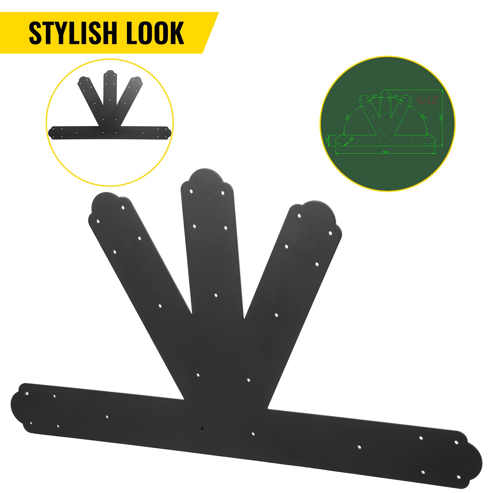 Placa a dos aguas VEVOR en elegante diseño negro con múltiples orificios de montaje.