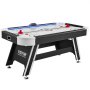 Mesa de air hockey VEVOR con marcador LED, paletas rojas, marco blanco y negro y diseño elegante.