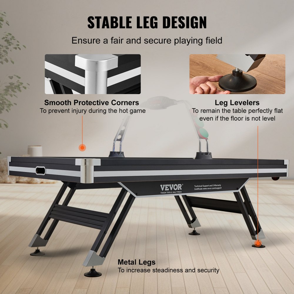 Mesa de hockey neumática VEVOR, mesa de hockey de interior de 89 pulgadas para niños y adultos, juego de hockey deportivo con luces LED, 2 discos, 2 empujadores y sistema de puntuación electrónico, juego de arcade para sala de juegos o casa.