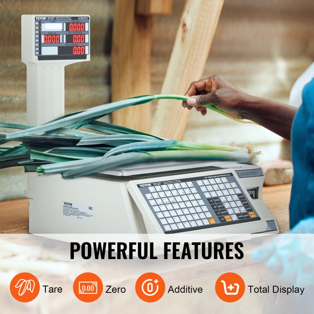 Báscula electrónica VEVOR para calcular precios, báscula digital para charcutería de 30 kg, con pantalla LCD y LED, para contar alimentos, frutas, carnes y productos agrícolas, ideal para tiendas minoristas, cocinas, restaurantes, mercados y agricultores.