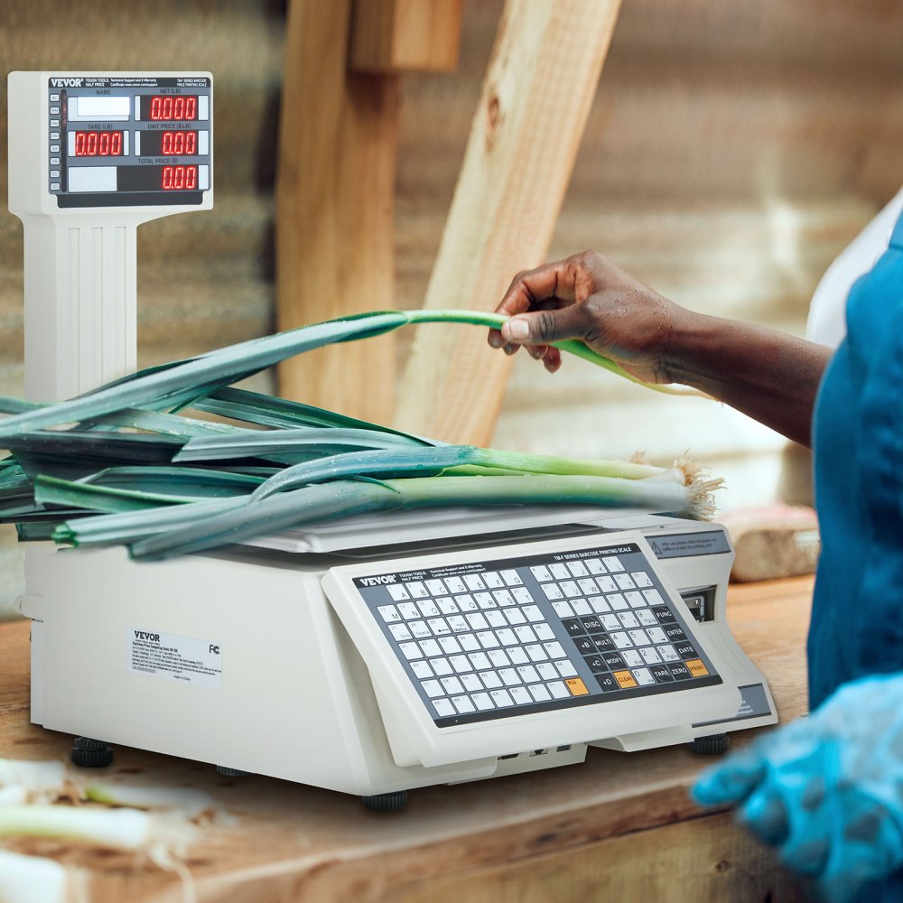 Báscula electrónica VEVOR para calcular precios, báscula digital para charcutería de 30 kg, con pantalla LCD y LED, para contar alimentos, frutas, carnes y productos agrícolas, ideal para tiendas minoristas, cocinas, restaurantes, mercados y agricultores.