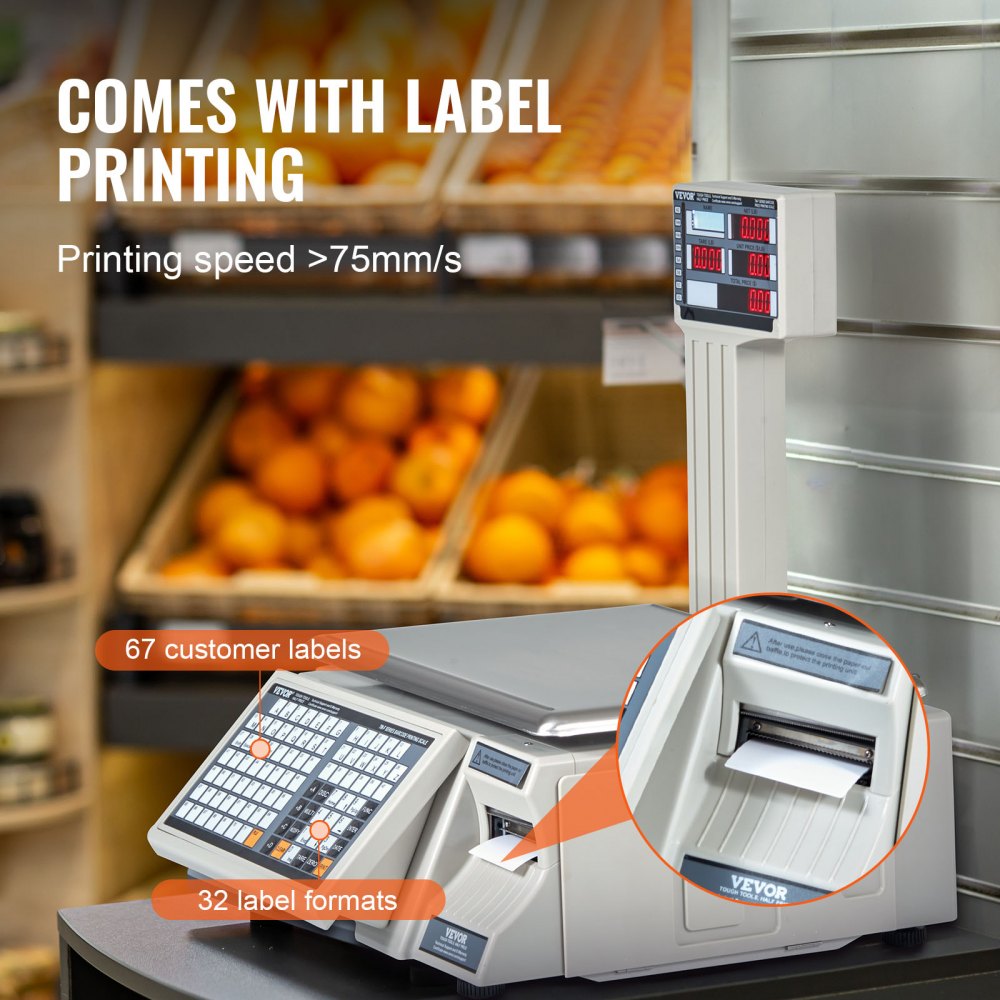 Báscula electrónica VEVOR para calcular precios, báscula digital para charcutería de 30 kg, con pantalla LCD y LED, para contar alimentos, frutas, carnes y productos agrícolas, ideal para tiendas minoristas, cocinas, restaurantes, mercados y agricultores.