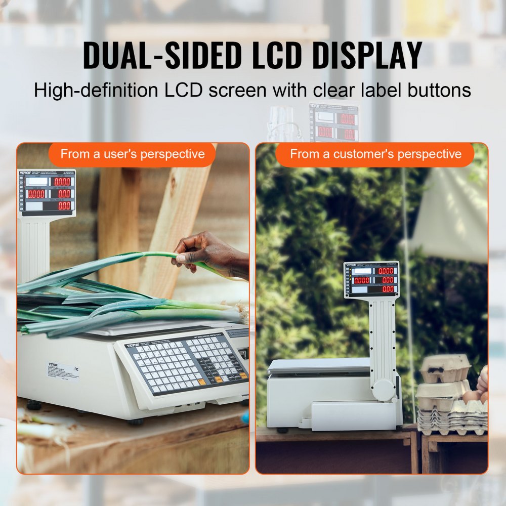 Báscula electrónica VEVOR para calcular precios, báscula digital para charcutería de 30 kg, con pantalla LCD y LED, para contar alimentos, frutas, carnes y productos agrícolas, ideal para tiendas minoristas, cocinas, restaurantes, mercados y agricultores.